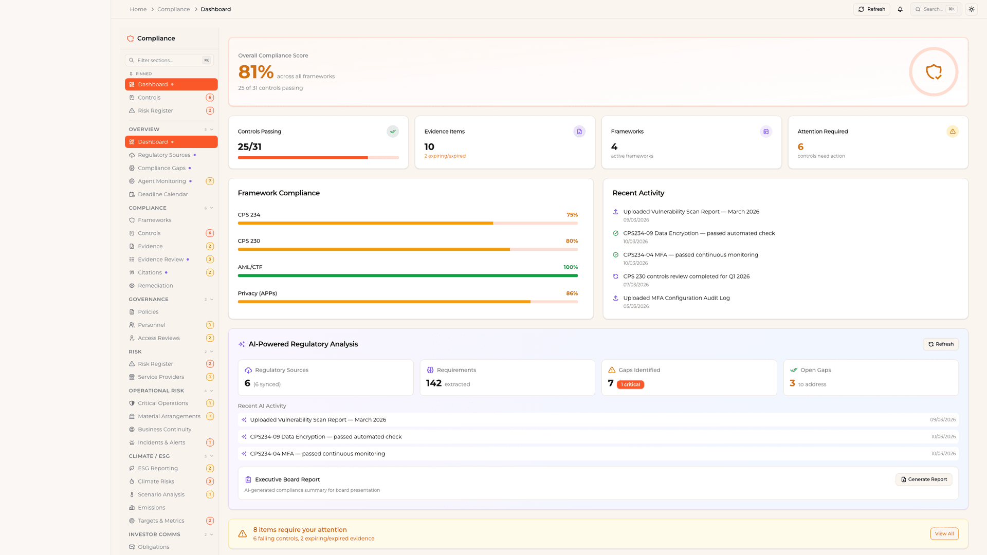 BackPro compliance dashboard with audit trail and evidence